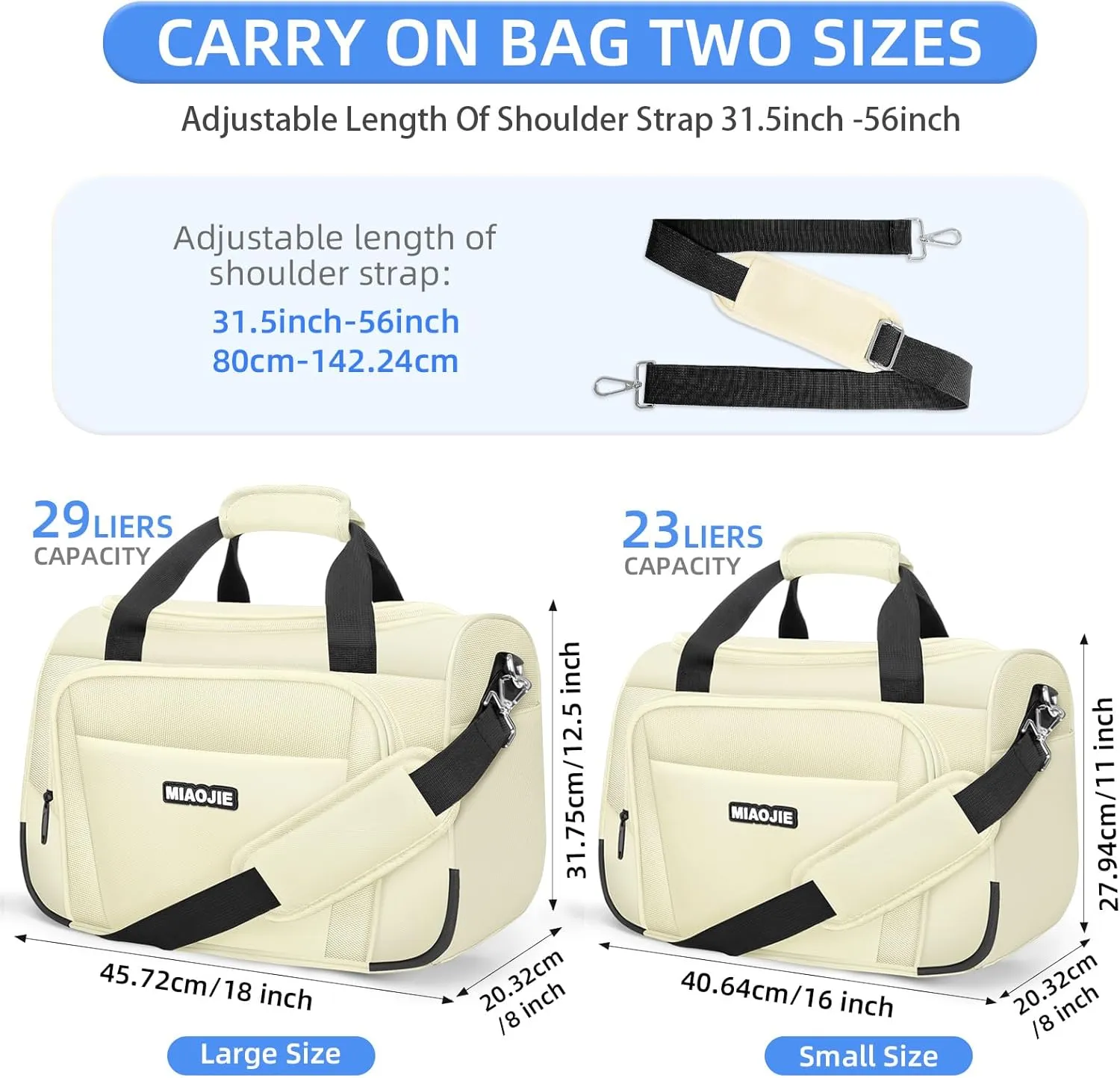 Underseat Carry On Luggage Lightweight Travel Tote Weekender Bag Overnight Duffle Bag for Travel, Travel Essentials Personal Item Travel Bag for Women and Men, Beige-16Inch