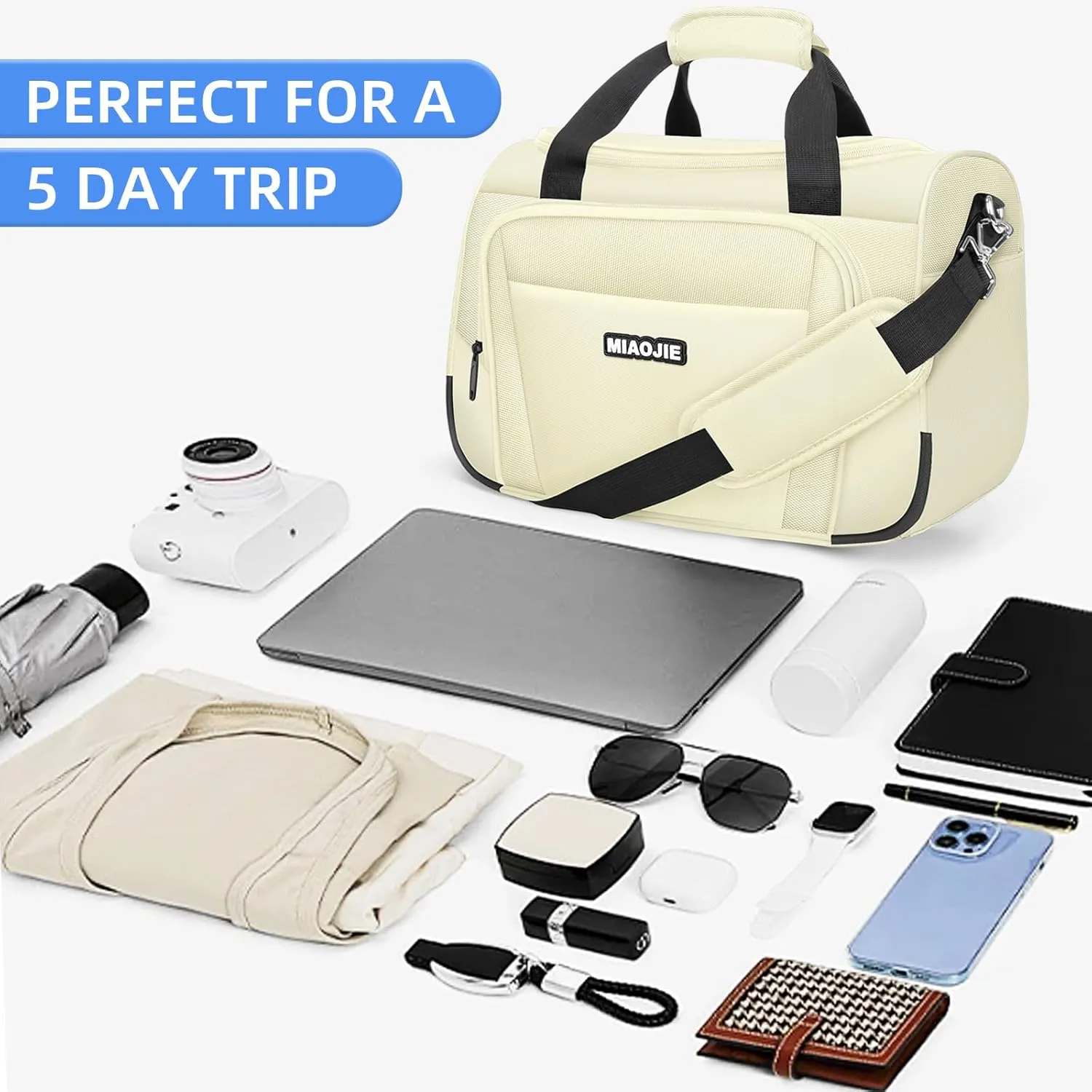 Underseat Carry On Luggage Lightweight Travel Tote Weekender Bag Overnight Duffle Bag for Travel, Travel Essentials Personal Item Travel Bag for Women and Men, Beige-16Inch