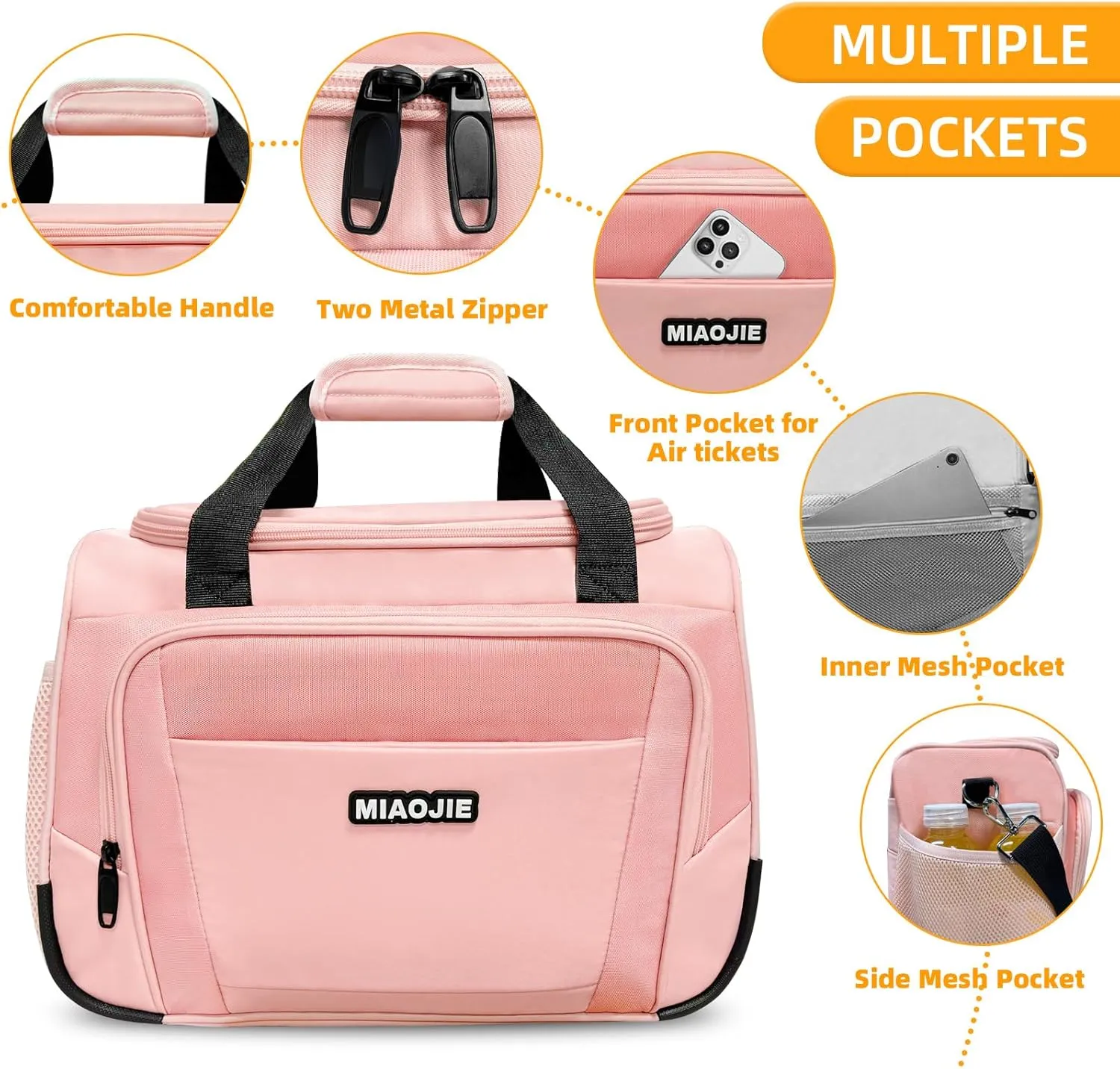Underseat Carry On Luggage - Lightweight Travel Tote Weekender Bag Overnight Duffle for Travel, Personal Item - Pink-16Inch