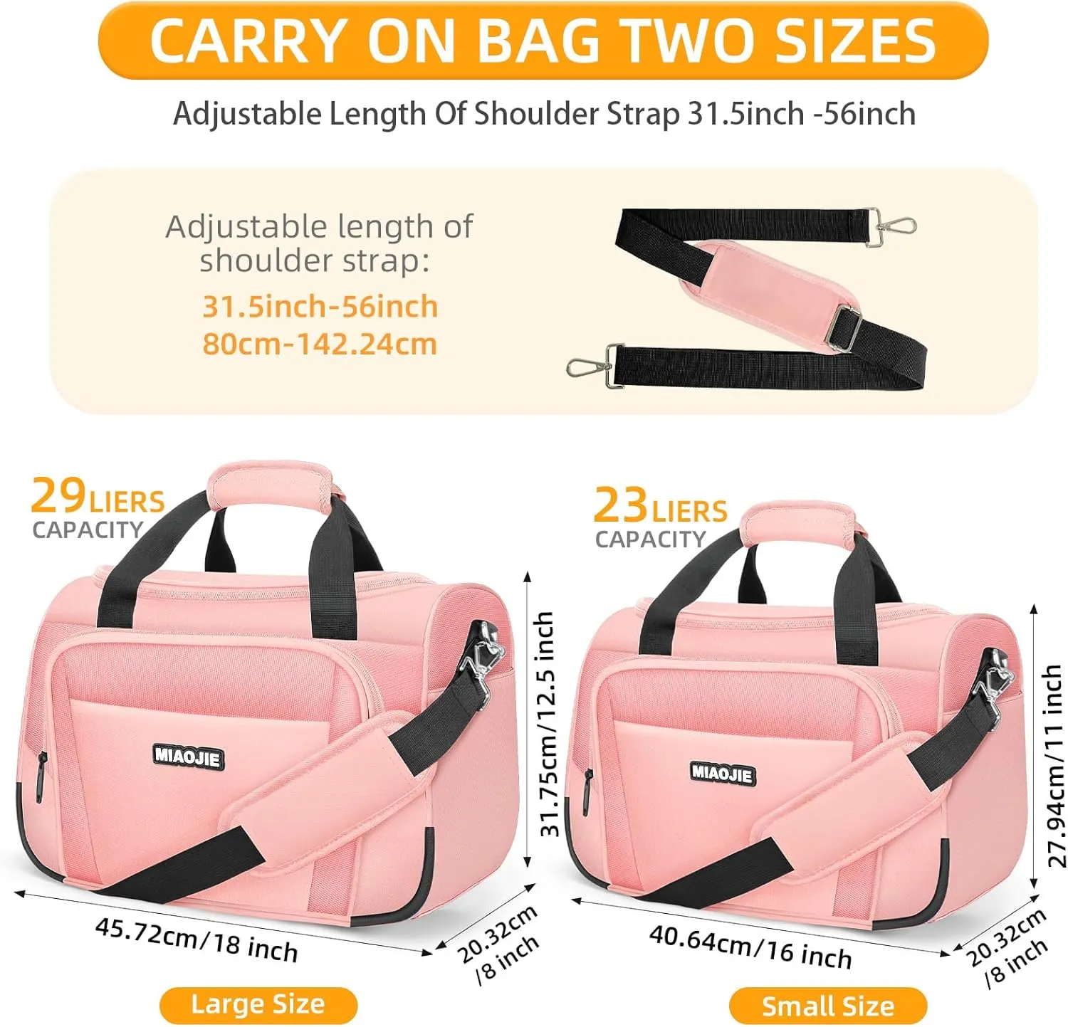 Underseat Carry On Luggage - Lightweight Travel Tote Weekender Bag Overnight Duffle for Travel, Personal Item - Pink-16Inch