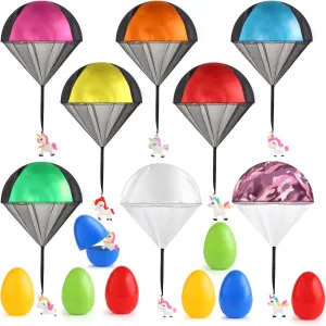 Unicorn Parachute Toys with Easter Egg,8 Color Mini Parachute for Kids 3 4 5 6 7 8 Outdoor Play Game Fun Handles Throwing Flying Toys for Christmas Party Gift and More