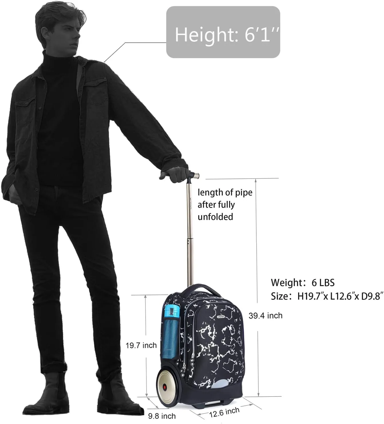 UNIKER Rolling Laptop Bag for 14 Inch Laptop,Roller Bag,Backpack with Wheels,20 Inch Wheeled Computer Bag (Flame)