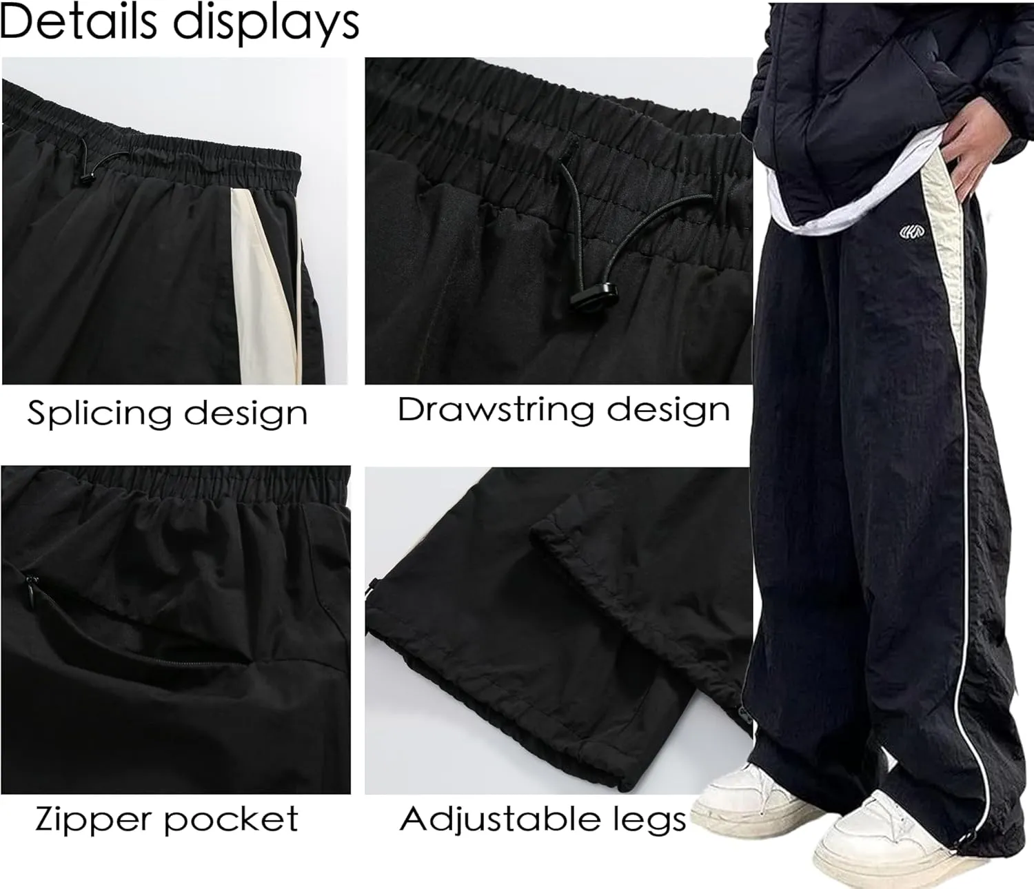 Unisex Y2k Sweatpants Vintage Baggy Pants Hip Hop Track Pants Y2k Parachute Pants for Men and Woman