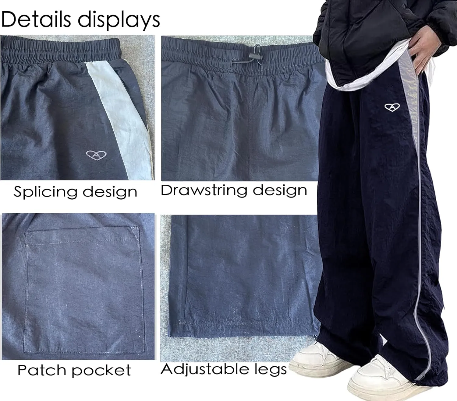 Unisex Y2k Sweatpants Vintage Baggy Pants Hip Hop Track Pants Y2k Parachute Pants for Men and Woman