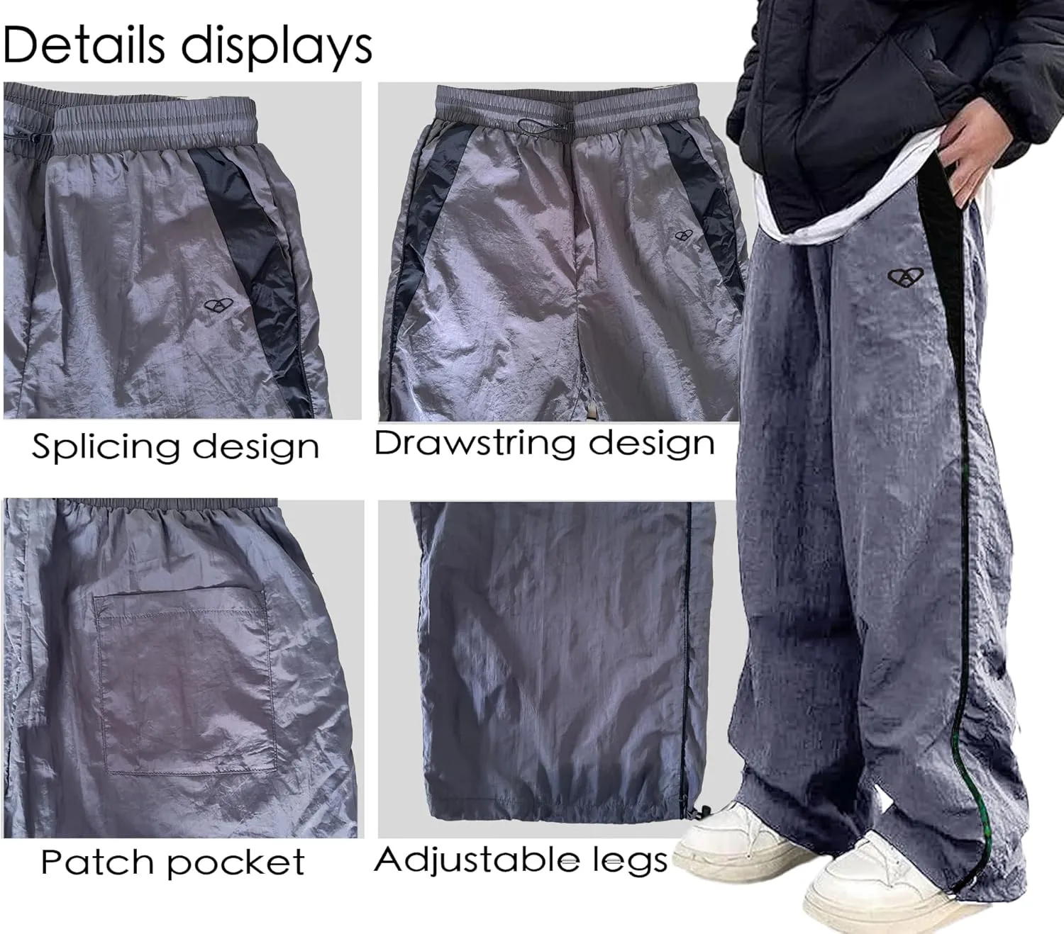 Unisex Y2k Sweatpants Vintage Baggy Pants Hip Hop Track Pants Y2k Parachute Pants for Men and Woman