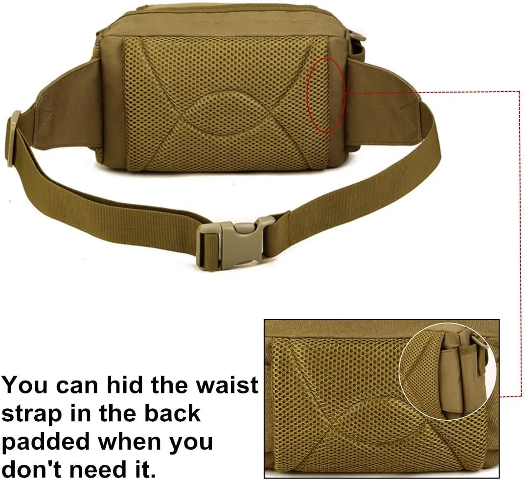 UNISTRENGH Multi Functional Waist Pack Military Single Shoulder Hip Belt Fanny Bag Water Resistant Waist Pouch with Water Bottle Pocket Holder for Hiking Climbing Outdoor Bumbag (Desert Camouflage)