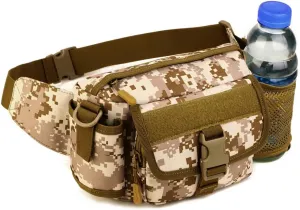 UNISTRENGH Multi Functional Waist Pack Military Single Shoulder Hip Belt Fanny Bag Water Resistant Waist Pouch with Water Bottle Pocket Holder for Hiking Climbing Outdoor Bumbag (Desert Camouflage)