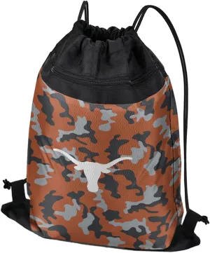 University of Texas Primary Logo Camo Drawstring Backpack Sports Bag Sackpack 17" x 13", Perfect for Gym, Yoga, Practice or Travel