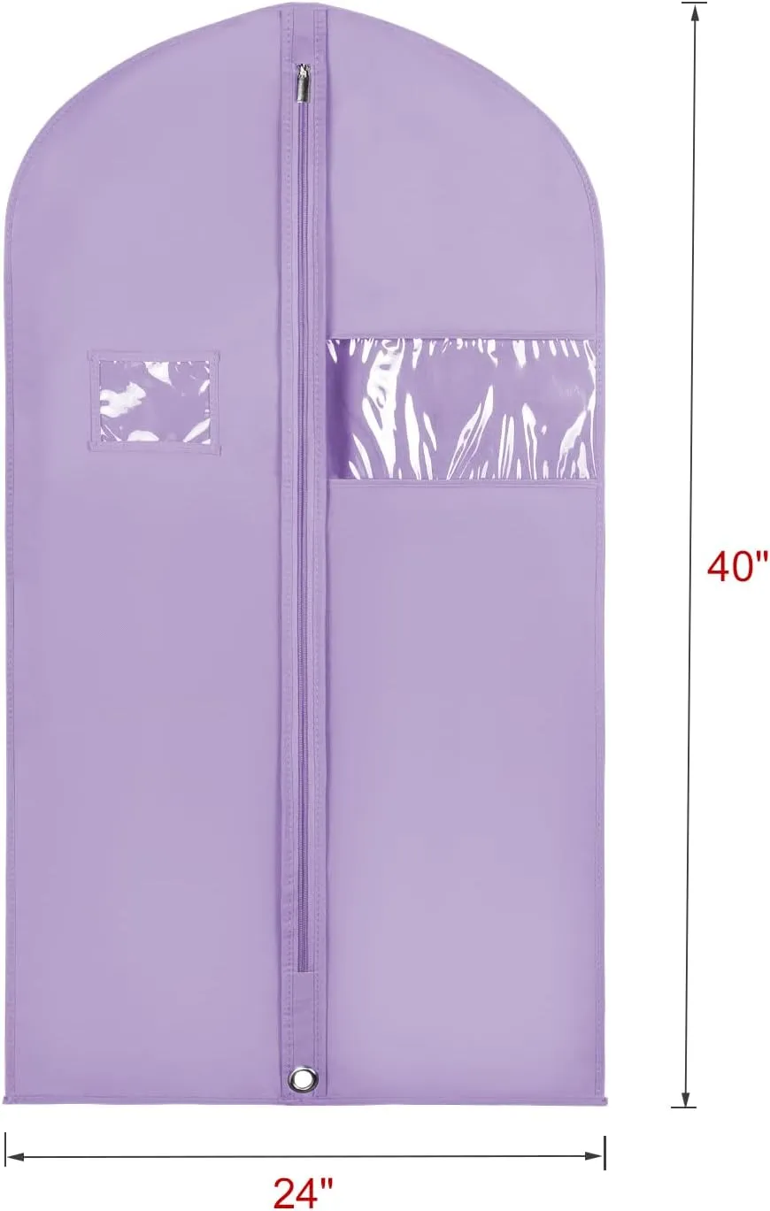 Univivi Garment Bag for Hanging Clothes, 40" Suit Bag for Storage, Short Dresses Garment Bag for Woman, Suit Bags with Clear Window and ID Card Holder for T-shirt, Coat, Jacket - Purple Set of 5