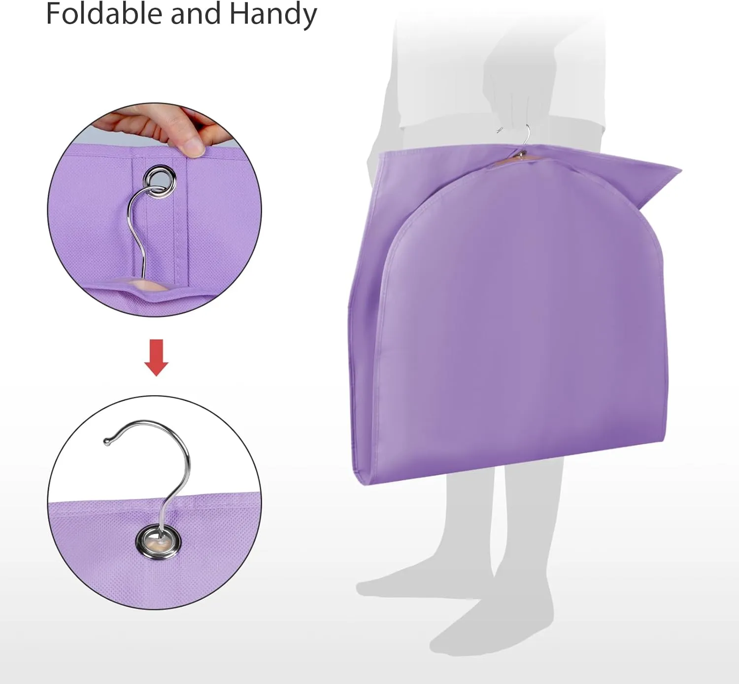 Univivi Garment Bag for Hanging Clothes, 40" Suit Bag for Storage, Short Dresses Garment Bag for Woman, Suit Bags with Clear Window and ID Card Holder for T-shirt, Coat, Jacket - Purple Set of 5