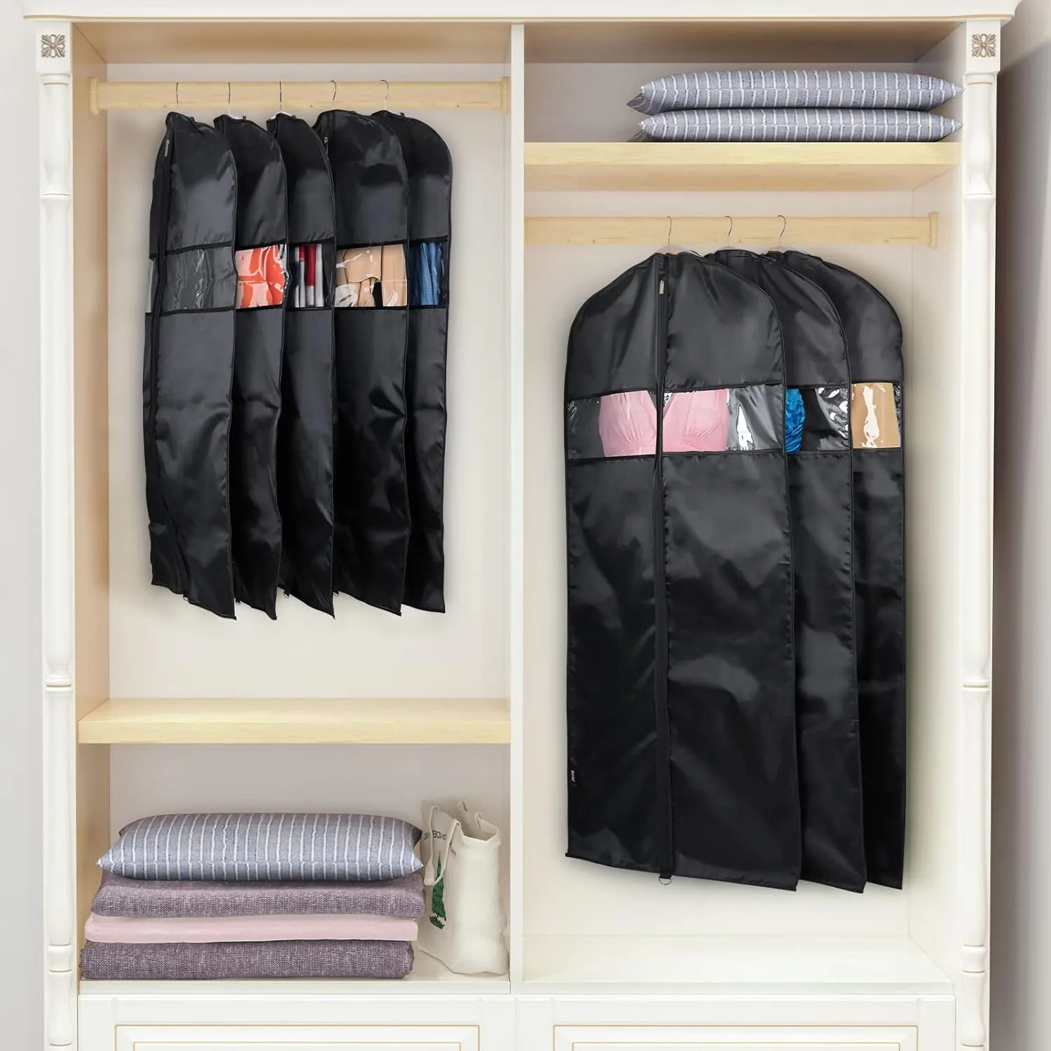 Univivi Hanging Garment Bags Suit Bag for Storage and Travel 40/50 inch,(Set of 6), Washable Suit Cover for T-Shirt, Jacket, Suits, Dresses, Coats, [Upgraded Version]