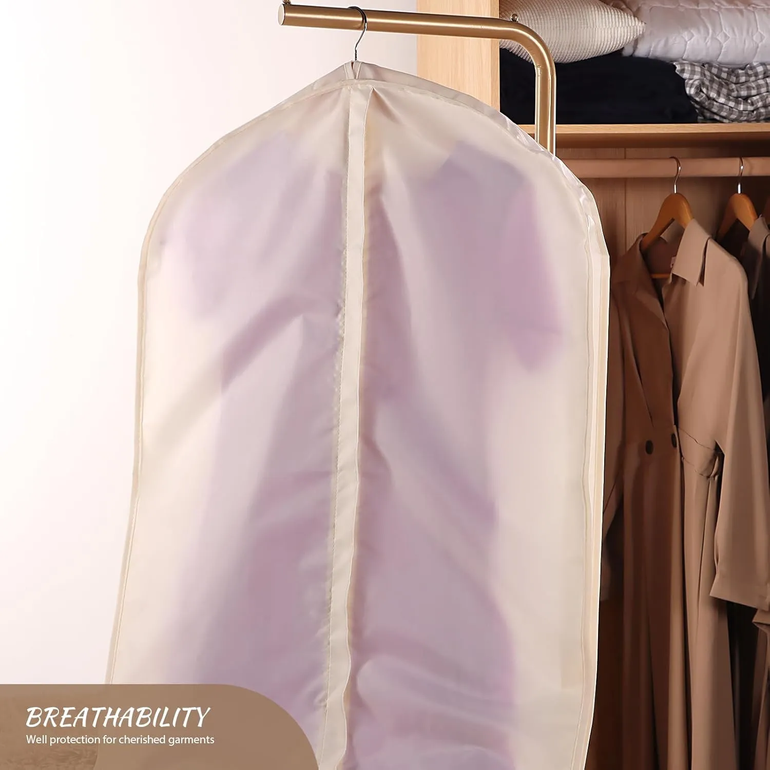 Univivi Premium Breathable Oxford Suit Bag for Storage, 43 inch Garment Bag for Hanging Clothes, Garment Covers for Closet Clothes Storage, Suit Cover for T-Shirt, Jacket, Suits, Coats – Beige