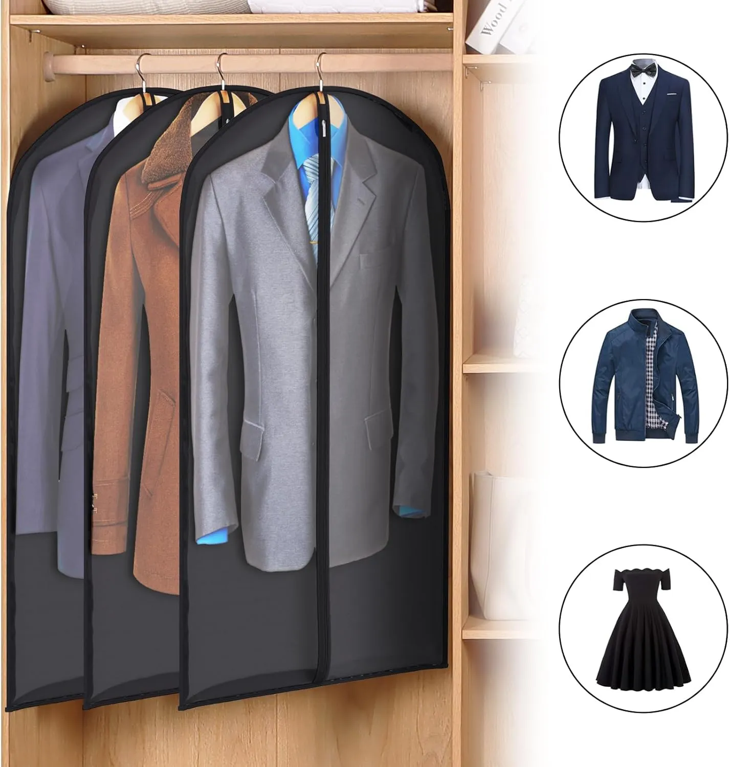 Univivi Suit Bag Garment Bags for Storage, 43" Clear Garment Bags for Hanging Clothes, Garment Cover for Shirts, Suits, Coats, 8-Pack