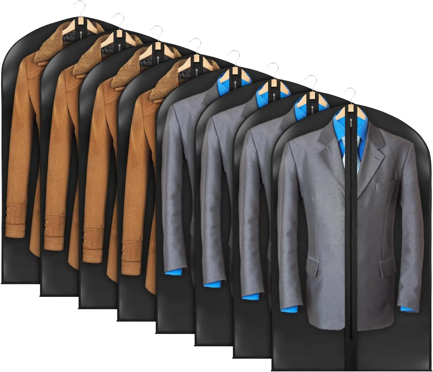 Univivi Suit Bag Garment Bags for Storage, 43" Clear Garment Bags for Hanging Clothes, Garment Cover for Shirts, Suits, Coats, 8-Pack