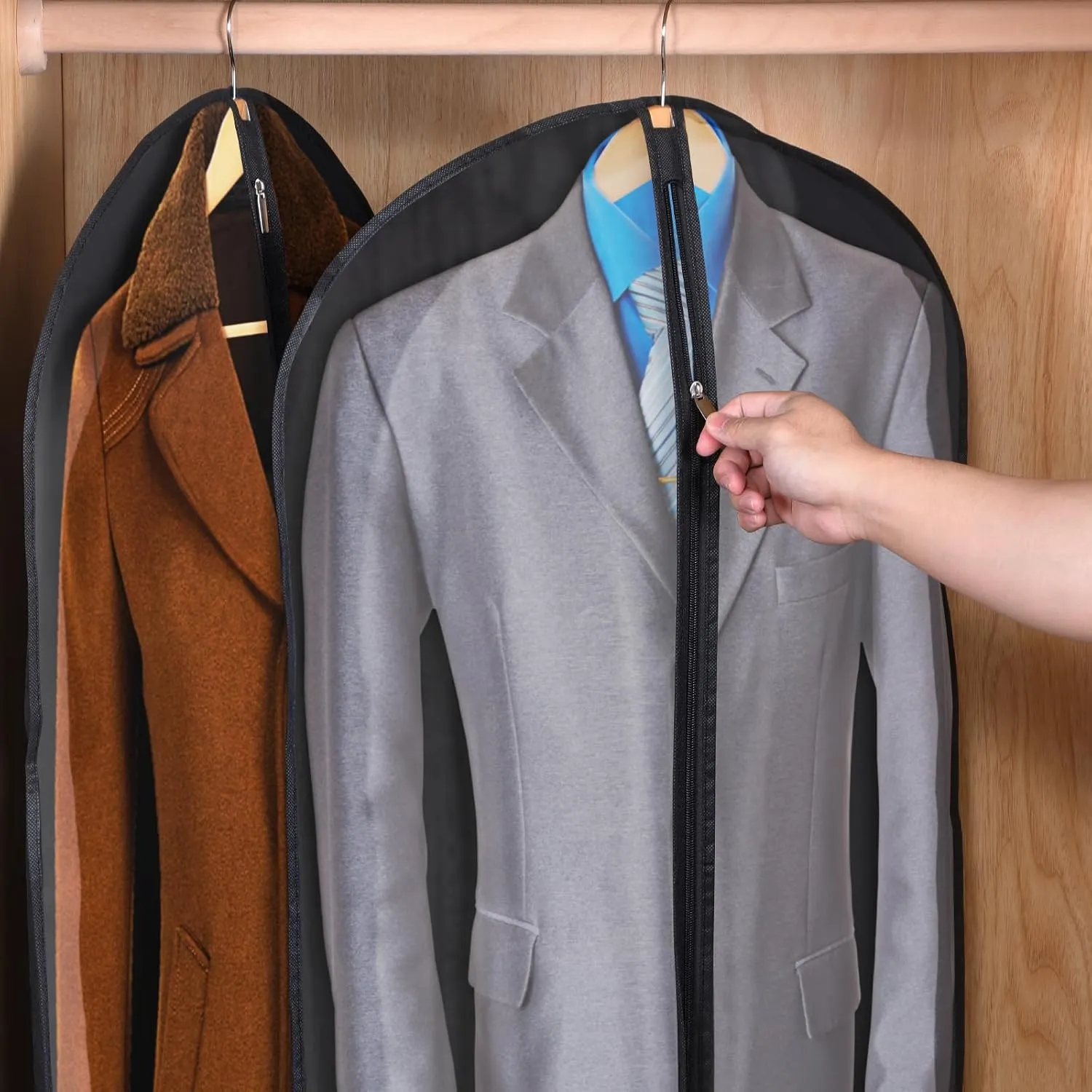 Univivi Suit Bag Garment Bags for Storage, 43" Clear Garment Bags for Hanging Clothes, Garment Cover for Shirts, Suits, Coats, 8-Pack