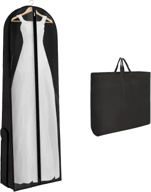 Univivi Wedding Dress Garment Bag, 72" Portable Bridal Dress Bags for Gowns Long, 12'' Gusseted Long Garment Bags with Clear Window and 2 PVC Accessory Pockets for Women, Black