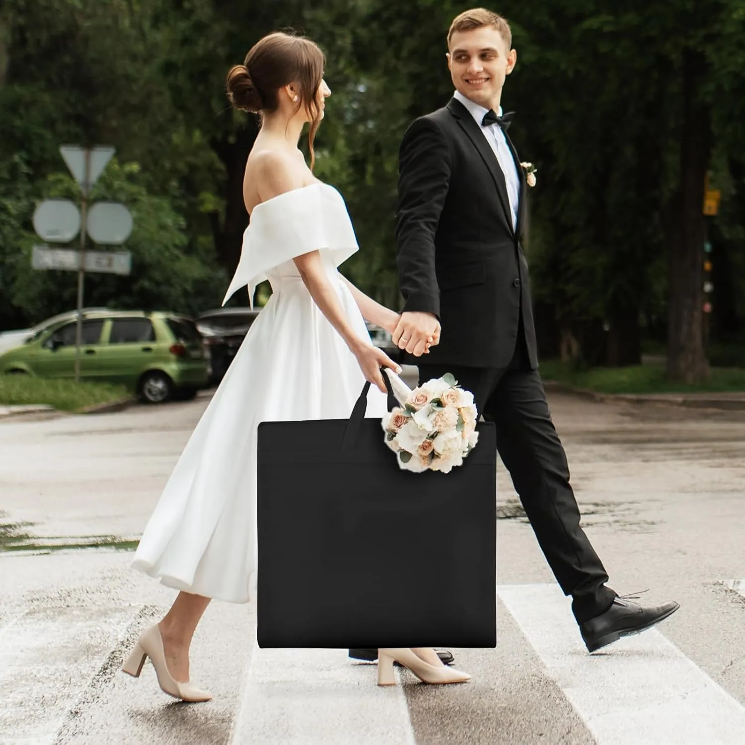 Univivi Wedding Dress Garment Bag, 72" Portable Bridal Dress Bags for Gowns Long, 12'' Gusseted Long Garment Bags with Clear Window and 2 PVC Accessory Pockets for Women, Black