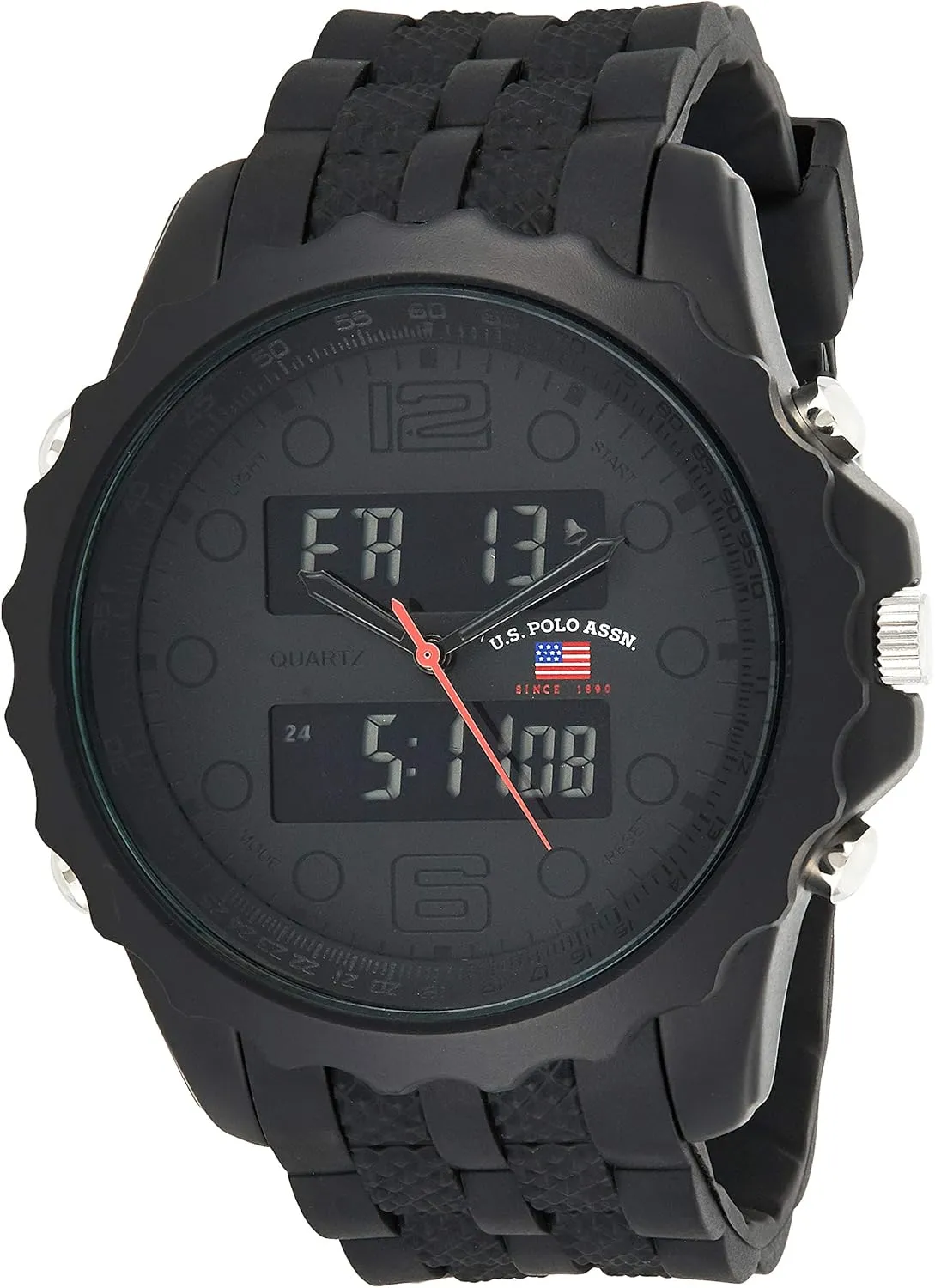 U.S. Polo Assn. Men's Digital Sports Watch – Black Dial with Alloy Case and Durable Silicone Strap – Waterproof, Multifunctional, and Adjustable Fit for Active Lifestyles