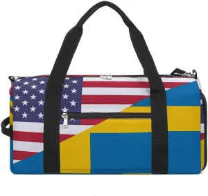 U.S. Sweden Flag Funny Gym Bag Travel Tote Bag Duffel Bag with Shoe Compartment for Weekender Sports Vacation