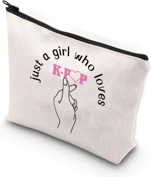VAMSII K Army Makeup Bag Just a Girl Who Love K Travel Toiletry Bag for K Fans k Lovers (K off-white)