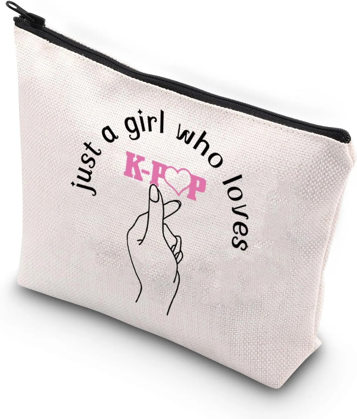 VAMSII K Army Makeup Bag Just a Girl Who Love K Travel Toiletry Bag for K Fans k Lovers (K off-white)