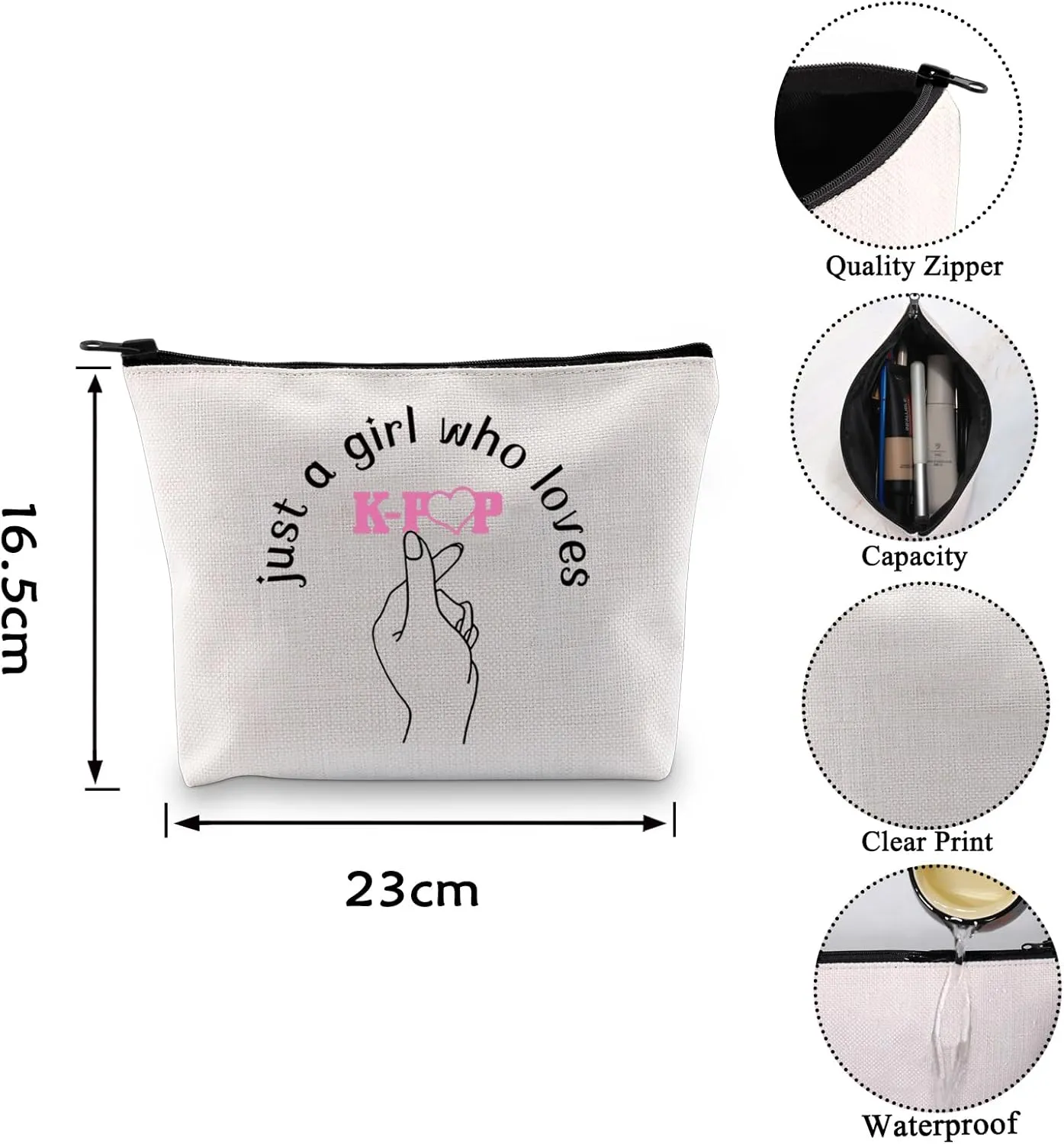 VAMSII K Army Makeup Bag Just a Girl Who Love K Travel Toiletry Bag for K Fans k Lovers (K off-white)