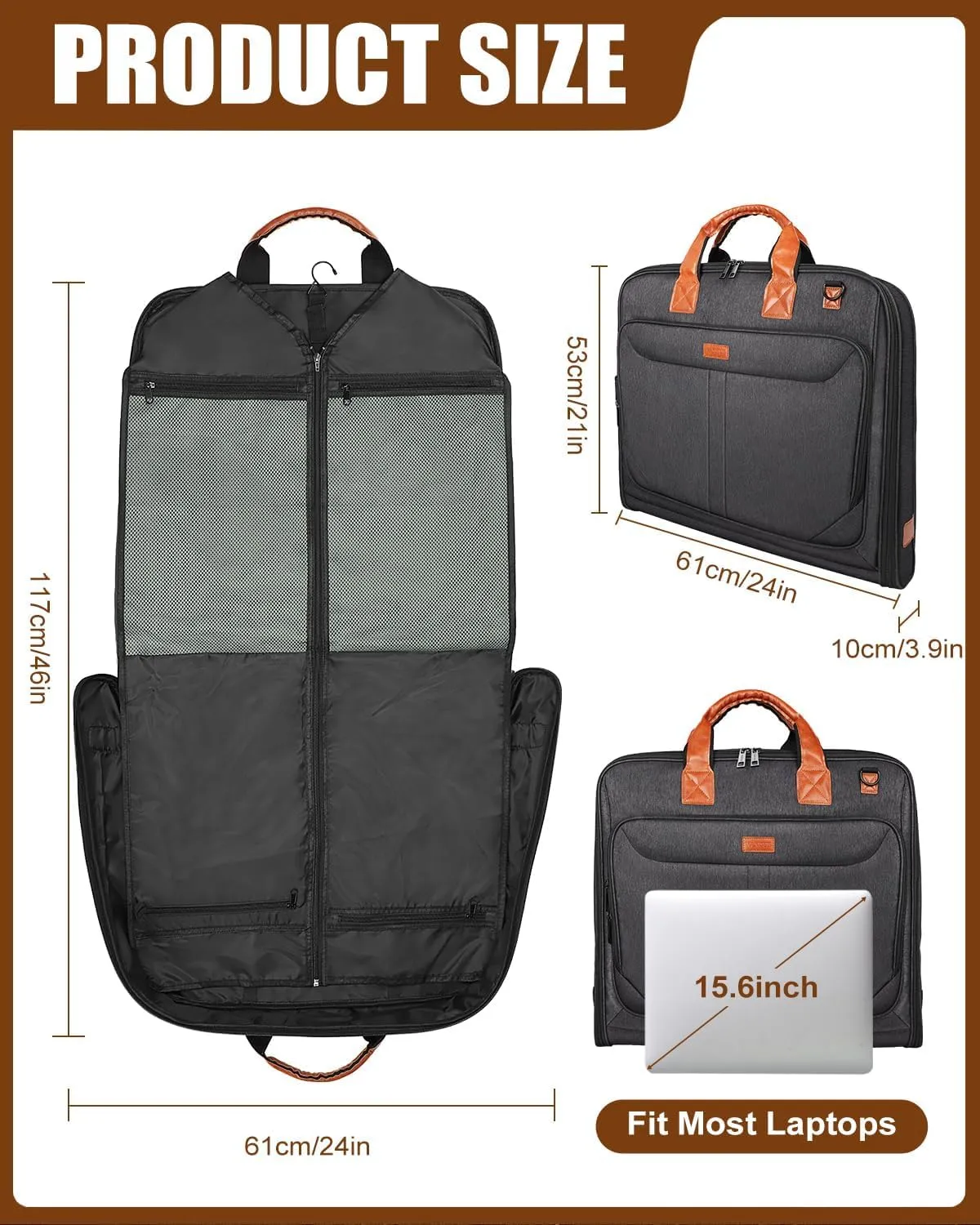 Vangue Garment Bags for Travel Suit Bag Large Carry On Garment Bags with Strap for Business for Airline Hanging Clothes Travel Bag Luggage for Men Dim Gray