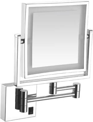 Vanity Makeup with Lights Square, Cosmetic 3X Magnification Double Sided Extendable for Shaving in Bedroom (Color : Silver, Size : PoweredbyPlug)