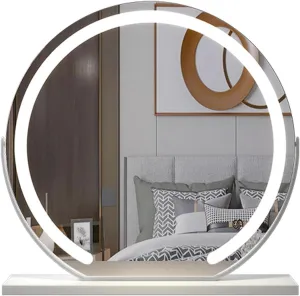 Vanity Mirror With Lights, Round Cosmetic Mirror With Lights, Lighted Makeup Mirror With LED Smart Touch Control 3 Color Lighting, 360° Rotation For Bedroom Dressing Room, Gold ( Color : White , Size