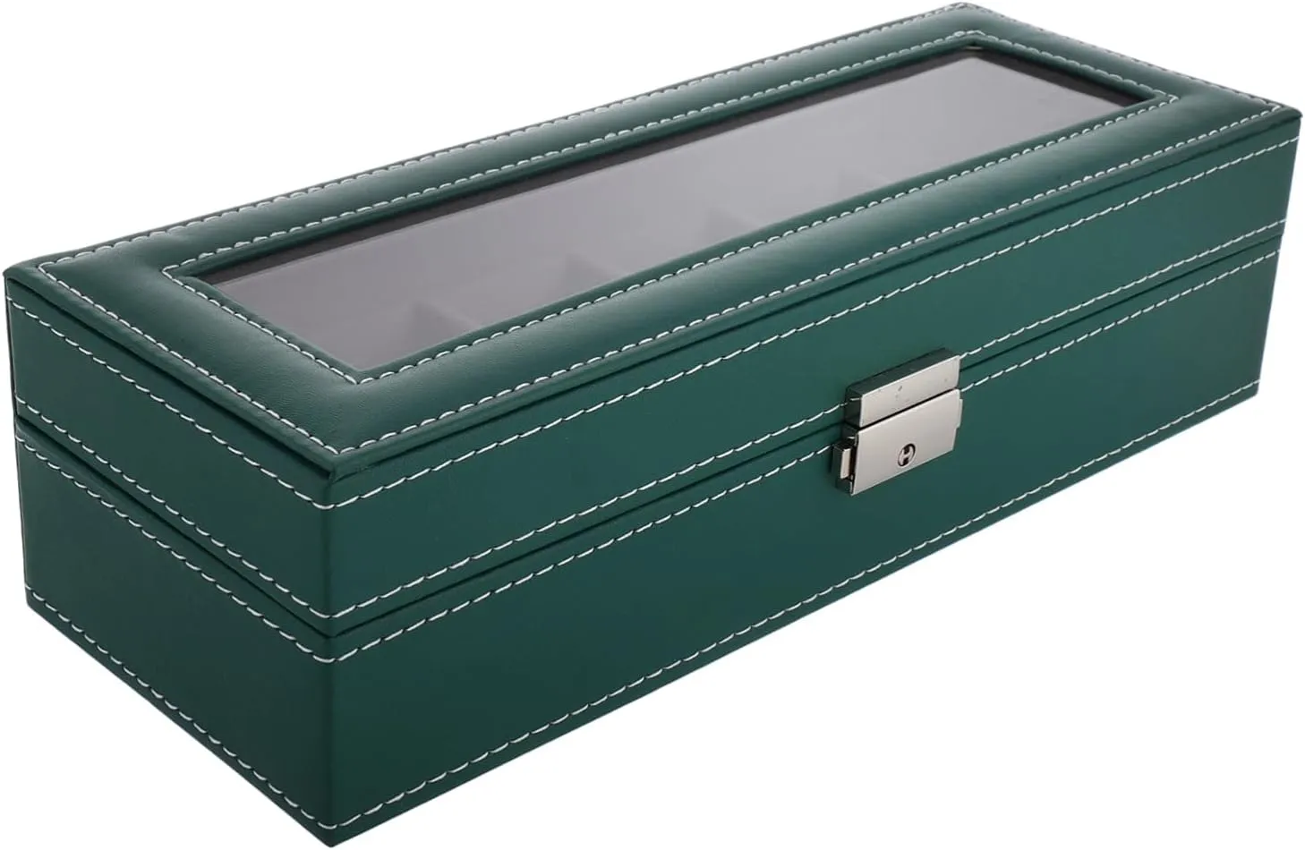 VANZACK Elegant Glass Lid Watch Display Case Slot Watch Holder Organizer for Men and Women Spacious Jewelry Storage Box with Sleek Minimalist Design for Home Office Use