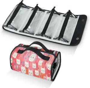 Various Cats Shape Toiletry Bag Water Proof Travel Makeup Case Large Capacity 4 in 1 Foldable Cosmetics Storage for Women Men Removable Zipper Clear PVC Pockets