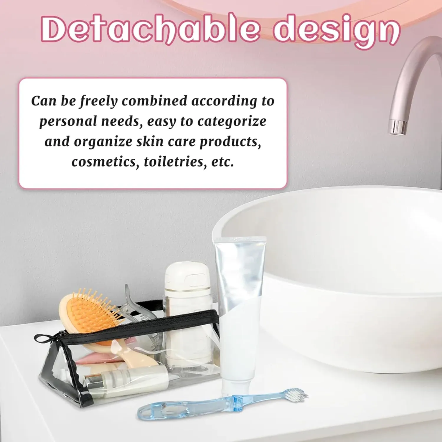 Various Cats Shape Toiletry Bag Water Proof Travel Makeup Case Large Capacity 4 in 1 Foldable Cosmetics Storage for Women Men Removable Zipper Clear PVC Pockets