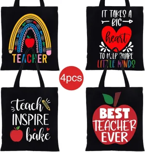 VDESFUEBY 4pcs Teacher Canvas Tote Bags Teacher Appreciation Tote Bags Teacher Appreciation Gifts for First Day of School