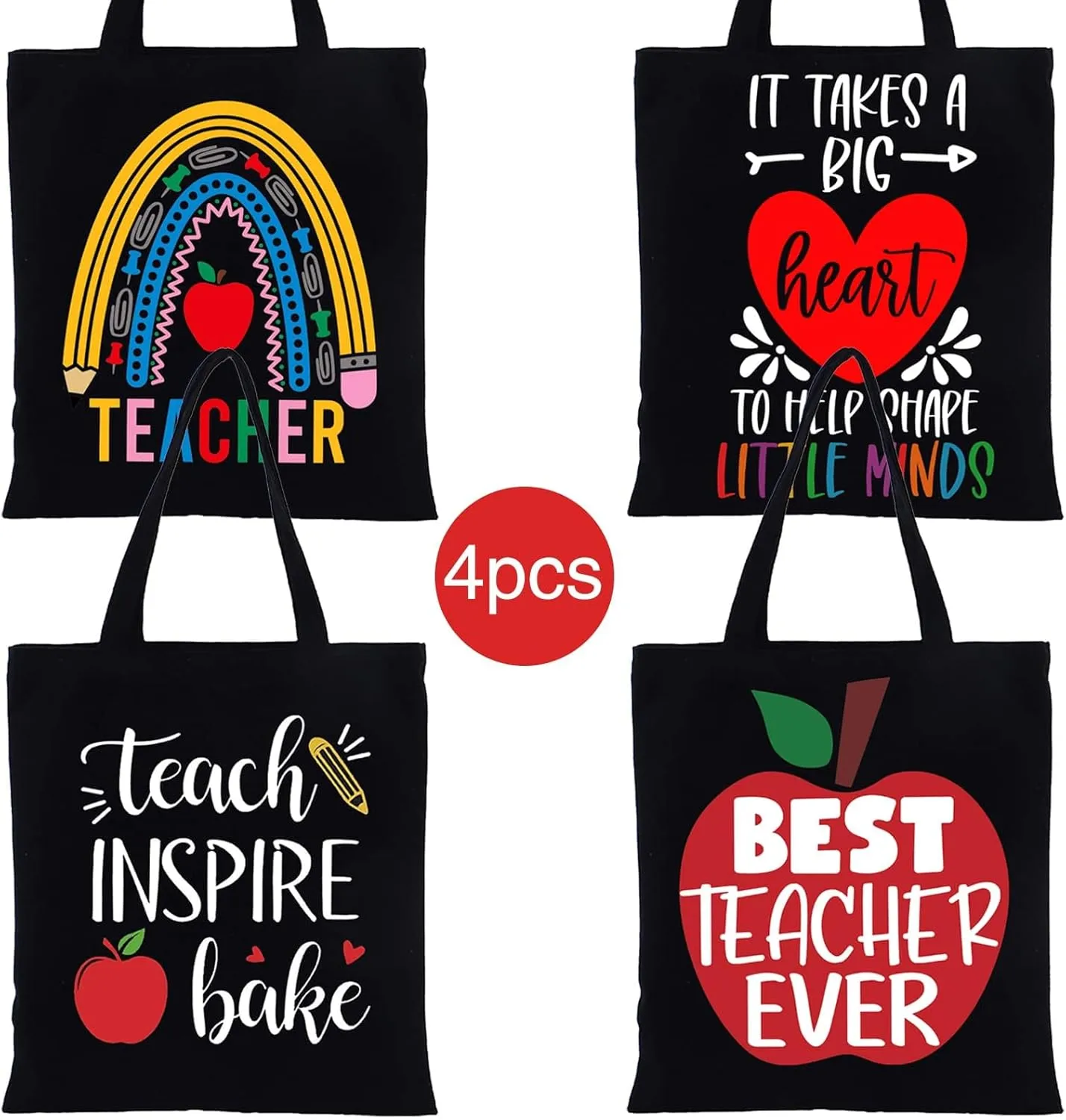 VDESFUEBY 4pcs Teacher Canvas Tote Bags Teacher Appreciation Tote Bags Teacher Appreciation Gifts for First Day of School