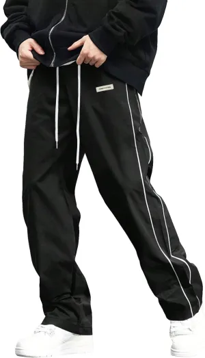 Verdusa Men's Track Pants Straight Leg Acitve Streetwear Elastic Waist Parachute Pants with Pockets