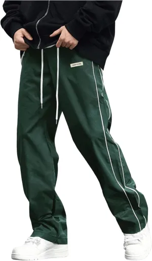 Verdusa Men's Track Pants Straight Leg Acitve Streetwear Elastic Waist Parachute Pants with Pockets