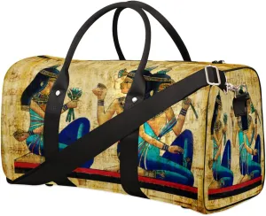 Vintage Ancient Egyptian Parchment Travel Duffel Bag, Foldable Sport Gym Tote Bag, Waterproof Weekender Overnight Bag with Shoulder Strap, Carry On Luggage Handbag for Men and Women