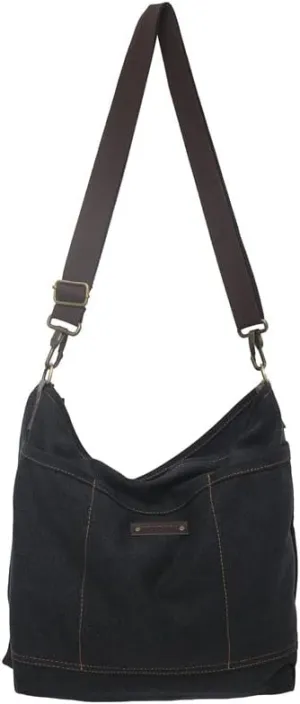 Vintage Canvas Messenger Bag for Men Grunge Crossbody Bag with Leather Label Retro Casual Purse Preppy Stuff (Black)