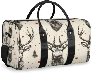 Vintage Elk Travel Duffle Bag for Women Men Gym Duffel Foldable Bag Waterproof Weekender Beige Grey Duffle Tote