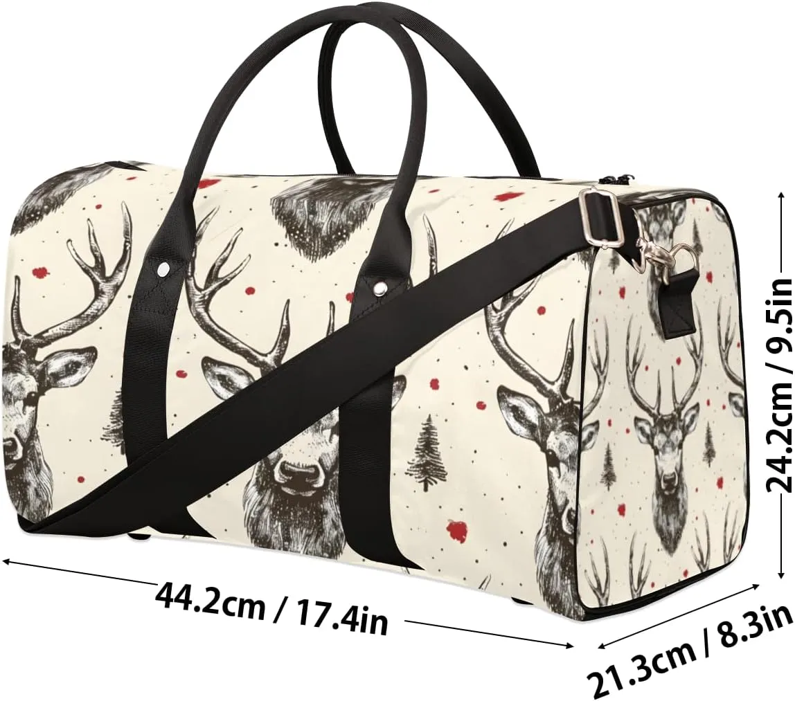 Vintage Elk Travel Duffle Bag for Women Men Gym Duffel Foldable Bag Waterproof Weekender Beige Grey Duffle Tote