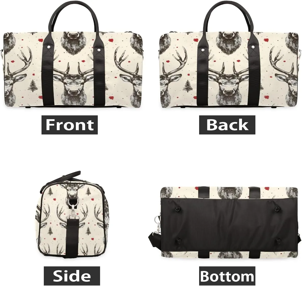 Vintage Elk Travel Duffle Bag for Women Men Gym Duffel Foldable Bag Waterproof Weekender Beige Grey Duffle Tote