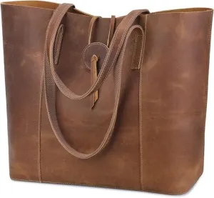 Vintage Leather Tote Bag, Large Shoulder Purse Handbag, Brown