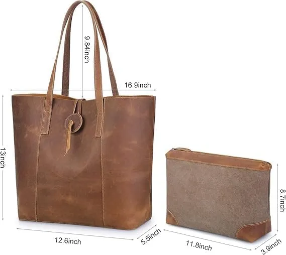 Vintage Leather Tote Bag, Large Shoulder Purse Handbag, Brown