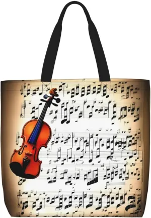 Violin Sheet Music print Large capacity zipper shoulder convenience bag tote bag Gift travel shopping bag