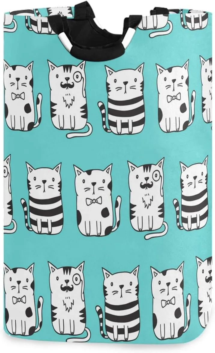 visesunny Collapsible Laundry Basket Funny Cat Cartoon Animal Large Laundry Hamper with Handle Toys and Clothing Organization for Bathroom, Bedroom, Home, Dorm, Travel