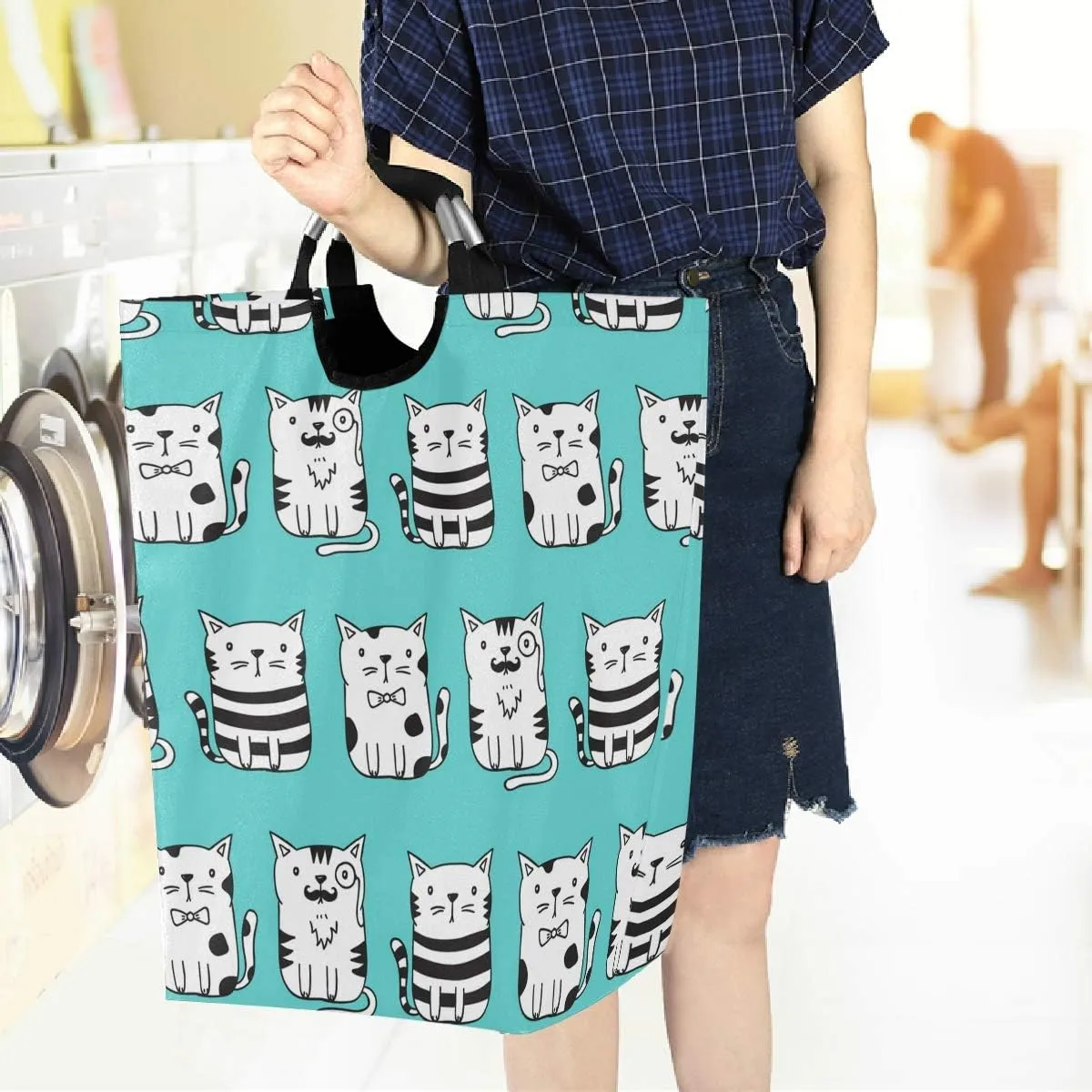 visesunny Collapsible Laundry Basket Funny Cat Cartoon Animal Large Laundry Hamper with Handle Toys and Clothing Organization for Bathroom, Bedroom, Home, Dorm, Travel