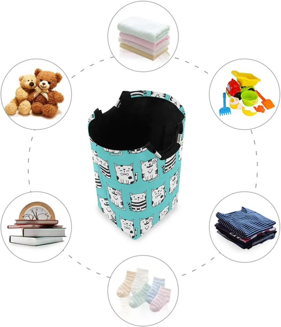 visesunny Collapsible Laundry Basket Funny Cat Cartoon Animal Large Laundry Hamper with Handle Toys and Clothing Organization for Bathroom, Bedroom, Home, Dorm, Travel