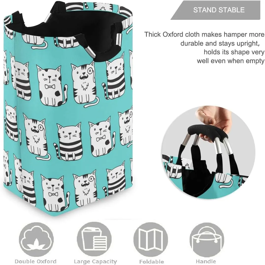 visesunny Collapsible Laundry Basket Funny Cat Cartoon Animal Large Laundry Hamper with Handle Toys and Clothing Organization for Bathroom, Bedroom, Home, Dorm, Travel