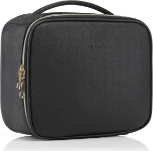 Vlando Medium Makeup Cosmetic Organizer Case Portable Storage Bag with Adjustable Dividers for Makeup Brushes Girls Women Friend Black