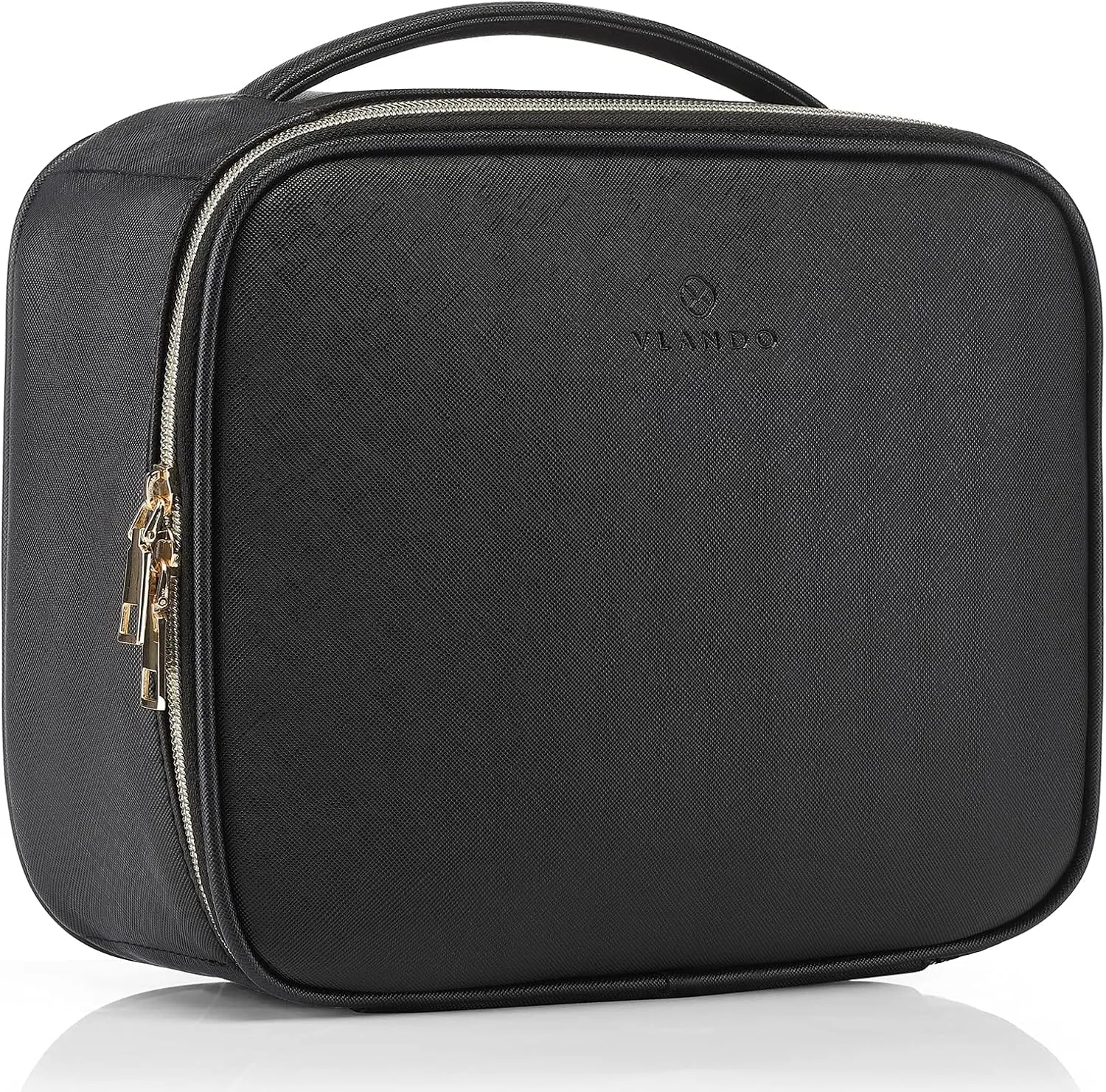Vlando Medium Makeup Cosmetic Organizer Case Portable Storage Bag with Adjustable Dividers for Makeup Brushes Girls Women Friend Black